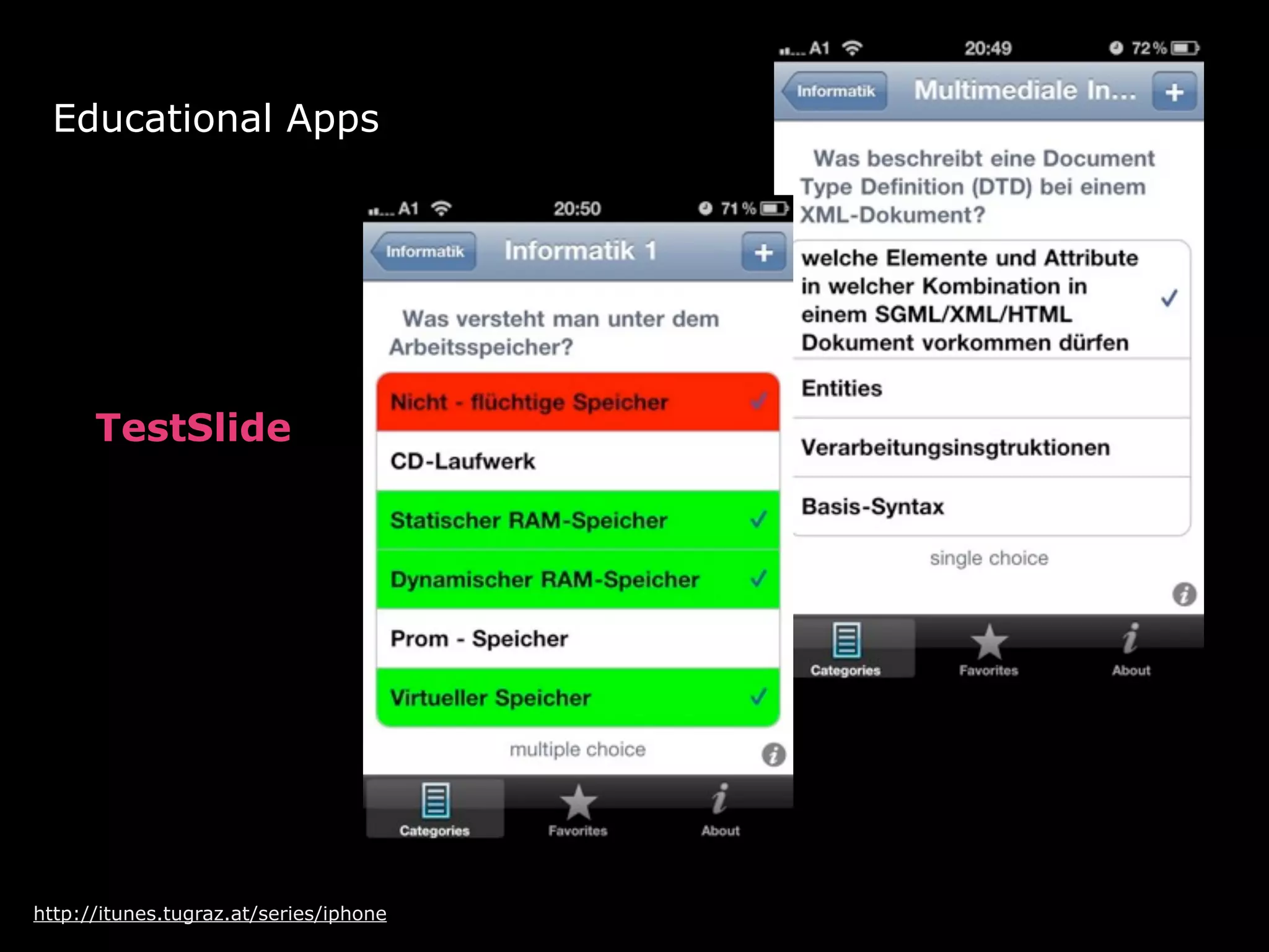 http://itunes.tugraz.at/series/iphone
Educational Apps
TestSlide
 