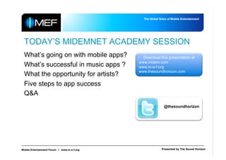 HOW TO CREATE A SUCCESSFUL SMARTPHONE APP Dominic Pride, The Sound Horizon MIDEMNET Academy 25 January 2010 