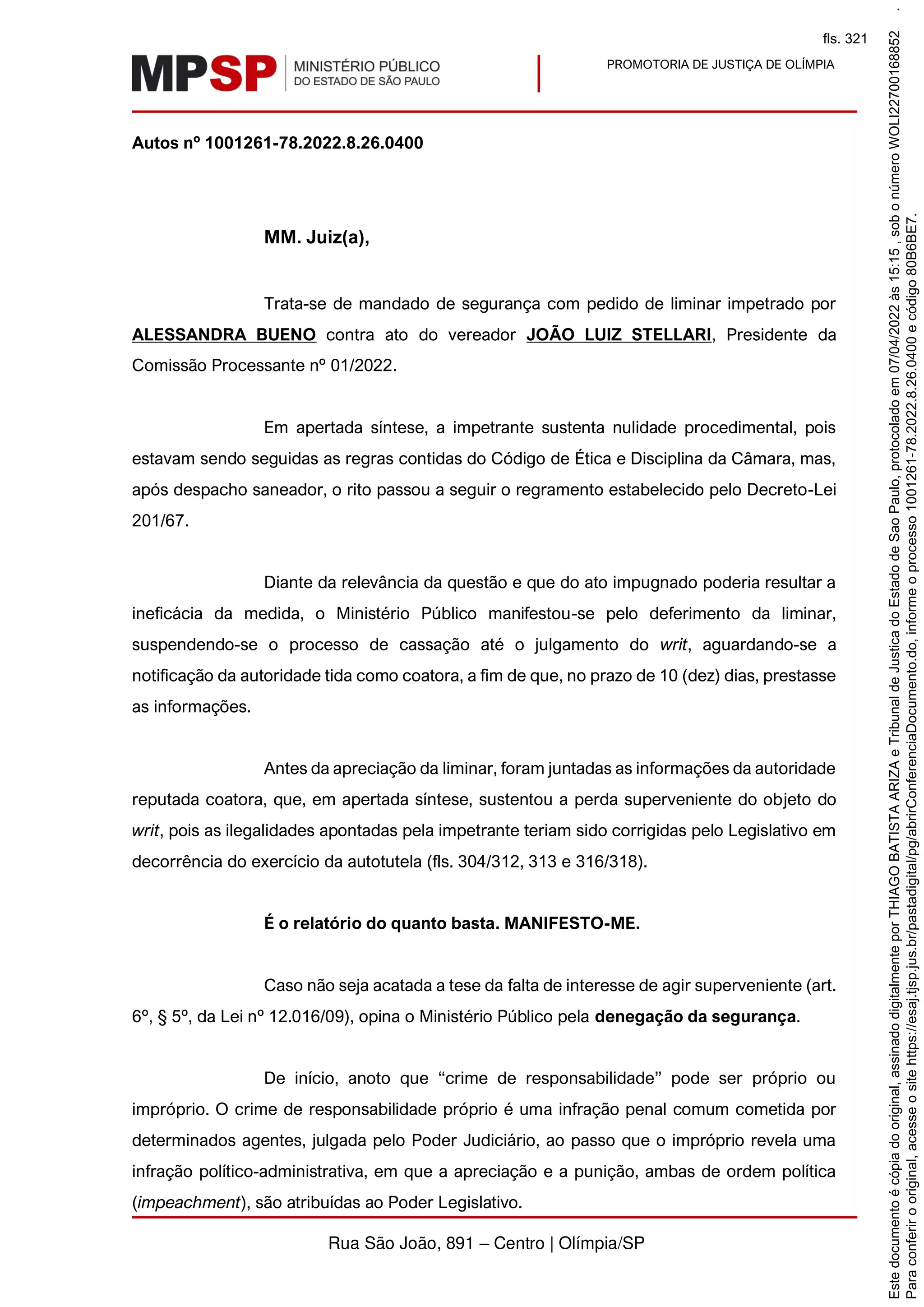 PARECER DO MP SOBRE CASO ALESSANDRA | PDF