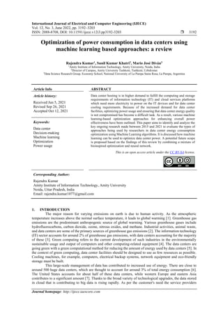 Optimization of power consumption in data centers using machine ...
