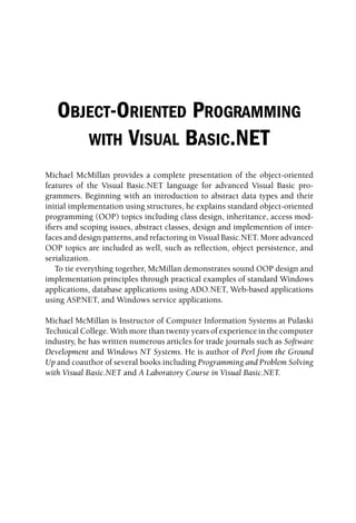 Objectoriented Programming With Visual Basicnet Michael Mcmillan | PDF