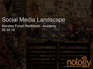 Social Media Landscape
Keiretsu Forum Northwest - Academy
02.25.10




                                     building social brands
                                                          ™
 