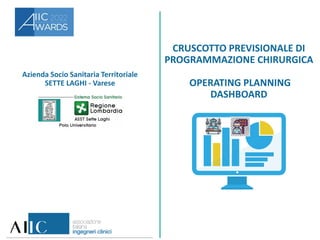 Azienda Socio Sanitaria Territoriale
SETTE LAGHI - Varese
CRUSCOTTO PREVISIONALE DI
PROGRAMMAZIONE CHIRURGICA
OPERATING PLANNING
DASHBOARD
 