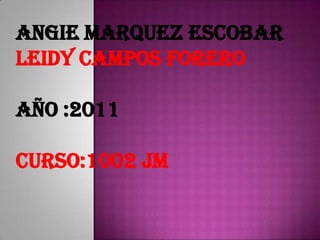 ANGIE MARQUEZ ESCOBAR LEIDY CAMPOS FORERO Año :2011 Curso:1002 jm 