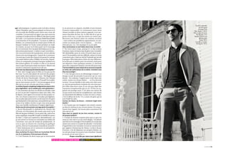 Trench en gabardine
GGG  informatiques. Le patron avait vu le docu-fiction           et ne peuvent se séparer, doublée d’une histoire                      de coton gansé
                                                                                                                                     en trompe-l’œil,
Tahar l’étudiant, que j’avais préparé en licence et il           d’amour impossible. Le croisement entre deux                  Marc Jacobs, 1 095 .
m’a accordé des facilités pour suivre mes cours de               classes sociales et deux univers opposés, à un mo-           Polo en piqué de coton,
comédie. J’ai rencontré un agent, pas mal couru les              ment charnière de leur vie. Le film décrit ce qui se             The Kooples, 75 .
castings et j’ai décroché mi-2006 un rôle dans la série          passe entre eux, ce que les autres ne voient pas.             Pantalon droit en soie
de Canal + La Commune, écrite par Abdel Raouf Dafri              Raconter une liaison selon un schéma ressassé                         pied-de-poule,
[coscénariste d’Un prophète]. J’ai joué en 2008 au               – tout va bien, les problèmes apparaissent, on ren-                    Prada, 390 .
                                                                                                                                 Lunettes en acétate,
théâtre, en commençant les essais pour le film de                contre un amant puis c’est la rupture… – ne m’in-
                                                                                                                                  Paul & Joe, 185 .
Jacques Audiard. Je l’avais croisé pendant un trajet             téressait pas. Là, c’est atypique et ça me plaît.
en voiture, un jour où il était passé sur le tournage            Vous reconnaissez un seul tabou dans le jeu, la nudité.
de La Commune. On s’est juste dit bonjour, je ne vou-                On verra mon corps, puisqu’il y a des scènes
lais surtout pas la jouer « j’adore ce que vous faites ».        d’amour, mais j’ai beaucoup de gêne avec la nudité.
On s’est revus le jour de la projection, et il m’a dit des       Me déshabiller pour la scène d’entrée dans la pri-
choses très encourageantes. A partir de ce moment,               son d’Un prophète a été très difficile, même si j’avais
j’ai senti que j’avais des chances de passer le casting.         conscience que c’était un viol de l’intimité qui servait
Les essais étaient rudes, il fallait s’accrocher. Aujour-        le propos. Mon éducation a bien sûr une influence.
d’hui, je comprends pourquoi Jacques Audiard m’a                 Je ne fais pas ce métier pour me torturer, mais pour
fait autant galérer. Je voulais ce rôle et j’ai donné            me dépasser. Dans quelques années, j’y arriverai
tout ce que j’avais pour saisir ma chance. Mais le vrai          peut-être, mais pour l’instant c’est très dur pour moi.
travail a commencé quand il m’a dit oui.                         C’est formidable et aussi violent de se retrouver propulsé
Avez-vous reçu beaucoup de scénarios depuis Un prophète ?        au milieu des sollicitations de ce métier. Comment vous
   Avec mes voyages pour le film, je n’ai pas pu les             êtes-vous protégé ?
lire tous ! Ça m’a fait plaisir de recevoir des projets             C’est vrai que j’ai eu un démarrage costaud ! Le
aussi variés, dont certains en cours : The Eagle of the          danger serait de prendre le pouvoir qu’on vous
Ninth, de Kevin Macdonald, Chienne, du Chinois                   donne – les cadeaux, l’argent pour venir dans une
Lou Ye, et Des hommes libres, d’Ismaël Ferroukhi,                soirée, toutes ces choses bidon… – et d’en devenir
que je vais tourner cet été. C’est encourageant de se            esclave. J’ai une famille et des amis très clairs avec
dire qu’on ne me voit pas que d’une couleur.                     ça, qui me permettront toujours de voir mon pro-
Le cinéma français a longtemps catégorisé les acteurs d’ori-     pre reflet dans leurs yeux. Je ne suis pas dupe des
gine maghrébine : est-ce valable pour votre génération ?         moments exceptionnels que je vis ! D’être un an-
   J’ai conscience de tous ces clichés accumulés, mais           goissé me protège aussi. C’est dans ma nature de
je n’en ai pas fait l’expérience dans mes rôles. Dès             ne pas savoir recevoir les compliments, sans doute
le départ, mon agent m’a envoyé sur des projets va-              un mécanisme de défense. Le jour où vous y croyez,
riés. Les choses avancent et c’est plus que légitime.            c’est le début de la fin ! Il y a assez de gens qui se
Sur un plan plus personnel, j’ai du mal avec les gens            sont brûlé les ailes.
qui fantasment votre parcours, sous prétexte que vous            Cannes, les Césars, les Oscars… comment réagit votre
venez d’un milieu ouvrier et que vous avez grandi                famille ?
dans une famille nombreuse d’origine algérienne.                    Je n’aurais pas osé imaginer une entrée comme
Parlez-nous de votre premier tournage après Un prophète ?        ça dans le cinéma et eux, encore moins. Du coup, à
    Kevin Macdonald, le réalisateur du Dernier Roi               travers leur regard, j’ai encore plus conscience du
d’Ecosse, m’a fait passer des essais sans avoir vu le            rêve que je vis.
film de Jacques Audiard. J’ai un petit rôle, celui d’un          Vous avez un appétit de jeu hors normes, comme le
prince gaélique maquillé d’argile et habillé de peaux            dit Jacques Audiard ?
de bête. C’était une expérience déstabilisante, car                 J’essaie de donner toujours plus que ce que j’ai,
je suis arrivé en Ecosse en novembre au milieu de                sinon je suis mal et ça me rend dingue. J’ai pleuré
l’aventure, avec peu de temps de préparation. Je                 une fois sur le tournage d’Un prophète, je n’avais pas
n’ai eu que six heures de coaching en gaélique                   réussi une scène et j’ai pété les plombs ! J’ai besoin
ancien, dont je n’avais jamais entendu la sonorité !             d’apprendre à me connaître. Je suis en construction
C’était intéressant de se retrouver en périphérie,               par rapport à beaucoup de choses. La force du jeu
après avoir été au centre.                                       d’acteur, c’est de dépasser ses propres limites, on
Vous enchaînez fin mars à Paris sur le prochain film de          ne sait pas jusqu’où ça peut vous entraîner. Quand
Lou Ye, le réalisateur d’Une jeunesse chinoise.                  je tourne, je me sens vivre. G
   C’est l’histoire de deux corps qui se rencontrent                       Propos recueillis par Anne-Laure Quilleriet

                                                       PLUS DE QUESTIONS À TAHAR RAHIM SUR WWW.LEXPRESS.FR


74 G 11/3/2010                                                                                                                                 11/3/2010 G 75
 