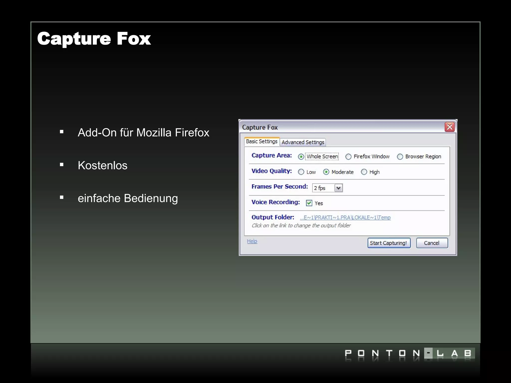 Capture Fox




     Add-On für Mozilla Firefox

     Kostenlos

     einfache Bedienung
 