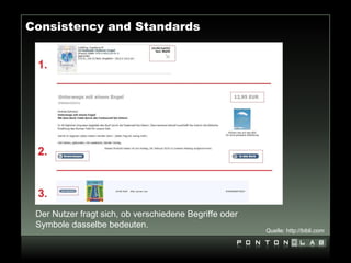 Consistency and Standards




 Der Nutzer fragt sich, ob verschiedene Begriffe oder
 Symbole dasselbe bedeuten.
                                                        Quelle: http://bibli.com
 