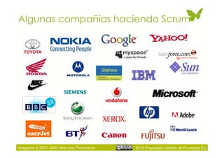 Algunas compañías haciendo Scrum




Imágenes © 2001–2003 New Line Productions   2010 Proyectalis Gestión de Proyectos S.L.
 