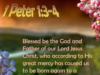 1 Peter 1:3-4Blessed be the God and Father of our Lord Jesus Christ, who according to His great mercy has caused us to be born again to a