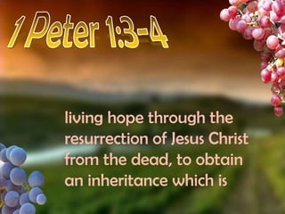 1 Peter 1:3-4living hope through the resurrection of Jesus Christ from the dead, to obtain an inheritance which is