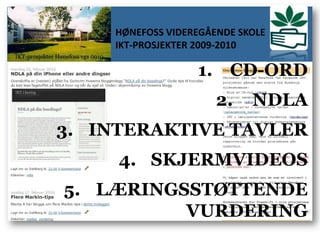 HØNEFOSS VIDEREGÅENDE SKOLE IKT-PROSJEKTER 2009-2010 CD-ORD NDLA INTERAKTIVE TAVLER SKJERMVIDEOS LÆRINGSSTØTTENDE VURDERING 