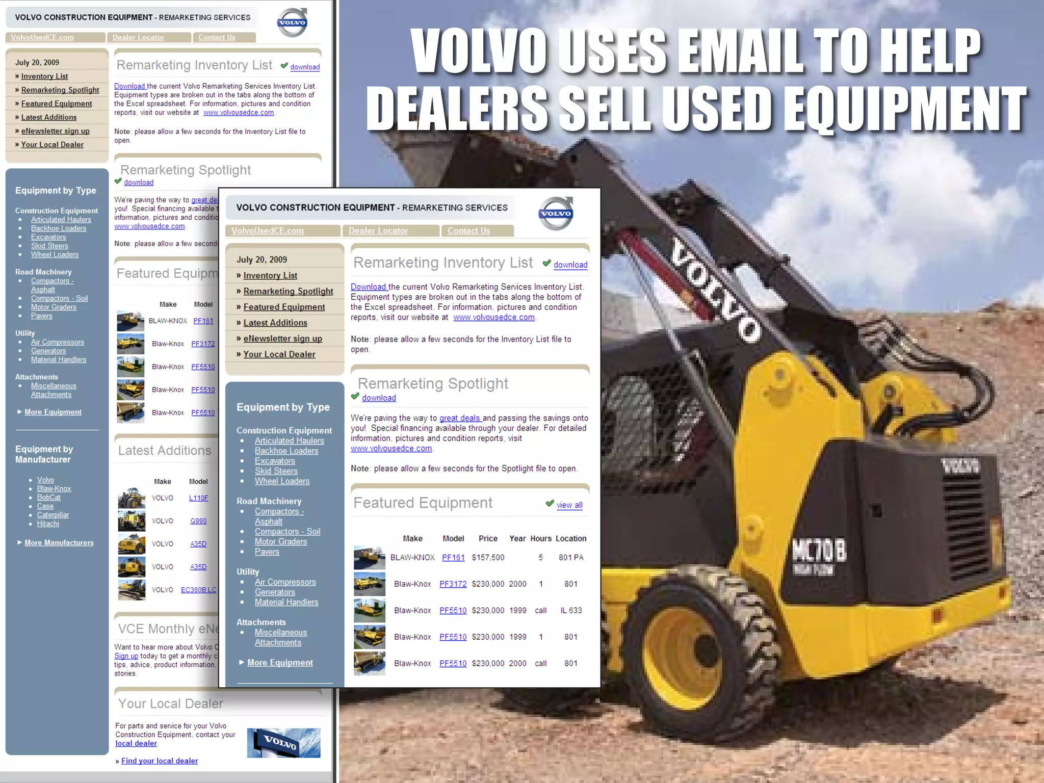 VOLVO USES EMAIL TO HELP
DEALERS SELL USED EQUIPMENT
 