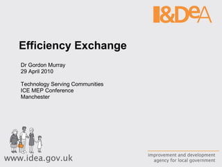 Efficiency Exchange  Dr Gordon Murray 29 April 2010 Technology Serving Communities ICE MEP Conference Manchester 