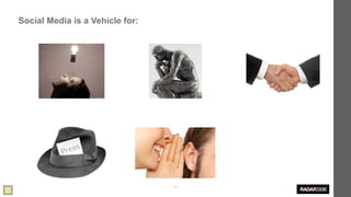 Social Media is a Vehicle for:




                                 35
 