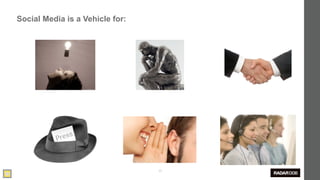 Social Media is a Vehicle for:




                                 35
 