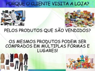 PELOS PRODUTOS QUE SÃO VENDIDOS?
OS MESMOS PRODUTOS PODEM SER
COMPRADOS EM MÚLTIPLAS FORMAS E
LUGARES!
 