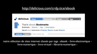 http://delicious.com/crdp.tice/ebook




notre sélection de sites internet classés par tags : ebook - livre-electronique -
             livre-numerique - livre-virtuel - librairie-numerique -
 