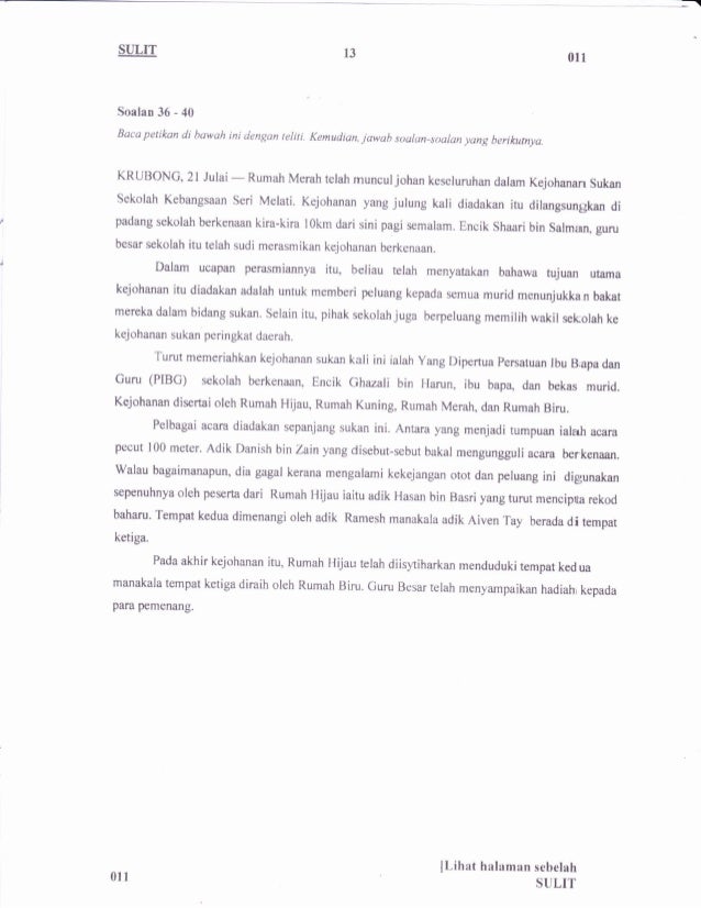 Soalan Percubaan UPSR 2012 Negeri Melaka Soalan Bahasa 