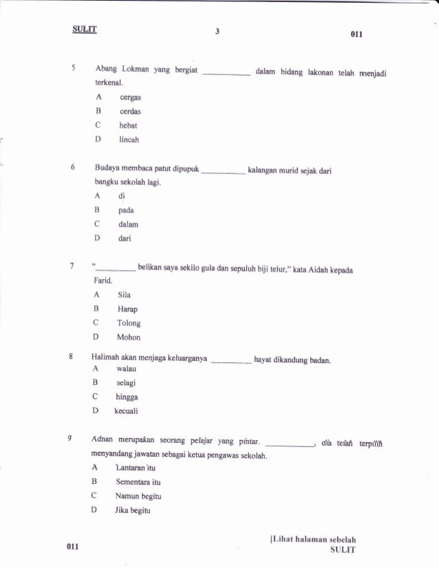 Soalan Percubaan UPSR 2012 Negeri Melaka Soalan Bahasa 