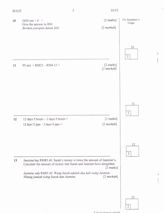 Soalan Percubaan Upsr 2012 Negeri Melaka Soalan Matematik Kertas 2