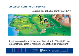 Le calcul comme un service
                       Suggéré par John Mc Carthy en 1961 !




Il est moins coûteux de louer ou d’acheter de l’électricité que
de construire, gérer et maintenir une station de production!
 