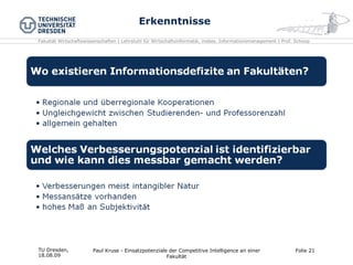 Erkenntnisse TU Dresden,  18.08.09 Paul Kruse - Einsatzpotenziale der Competitive Intelligence an einer Fakultät Folie  