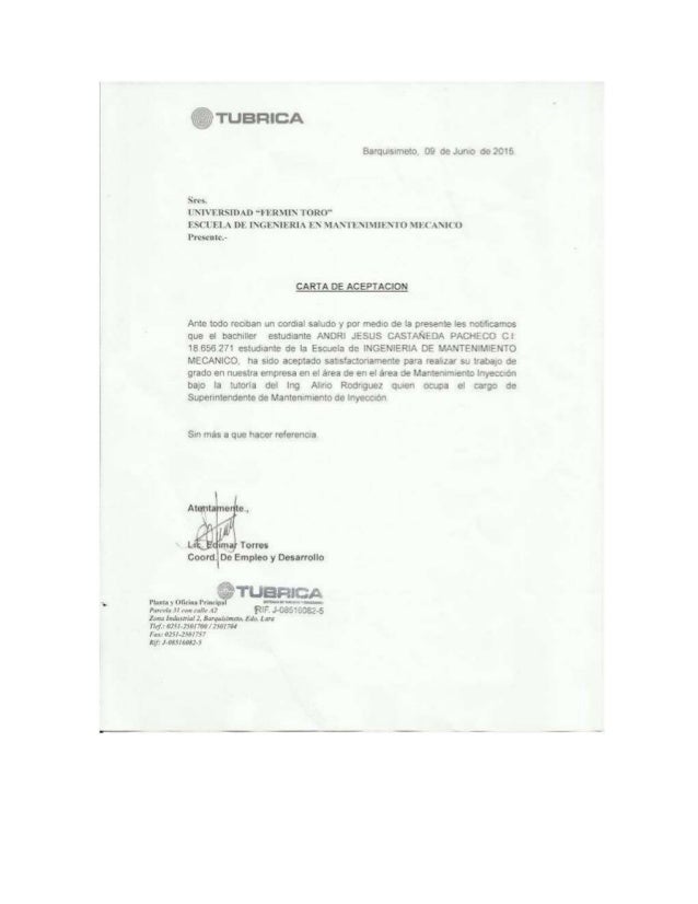 Formatos y carta de aceptacion de la empresa