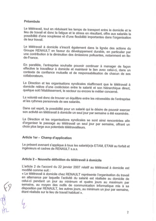 Avenant à l'accord télétravail de Renault