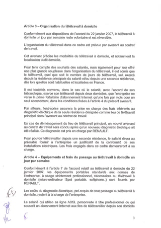 Avenant à l'accord télétravail de Renault