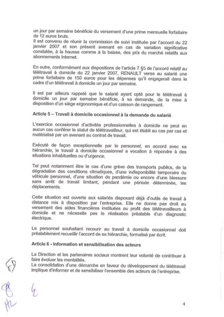 Avenant à l'accord télétravail de Renault