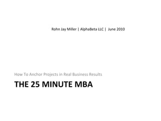 THE 25 MINUTE MBA ,[object Object],Rohn Jay Miller | AlphaBeta LLC |  June 2010 