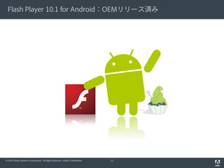 Flash Player 10.1 for Android：OEMリリース済み




© 2010 Adobe Systems Incorporated. All Rights Reserved. Adobe Confidential.   12
 