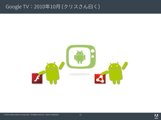 Google TV：2010年10月 (クリスさん曰く)




© 2010 Adobe Systems Incorporated. All Rights Reserved. Adobe Confidential.   15
 