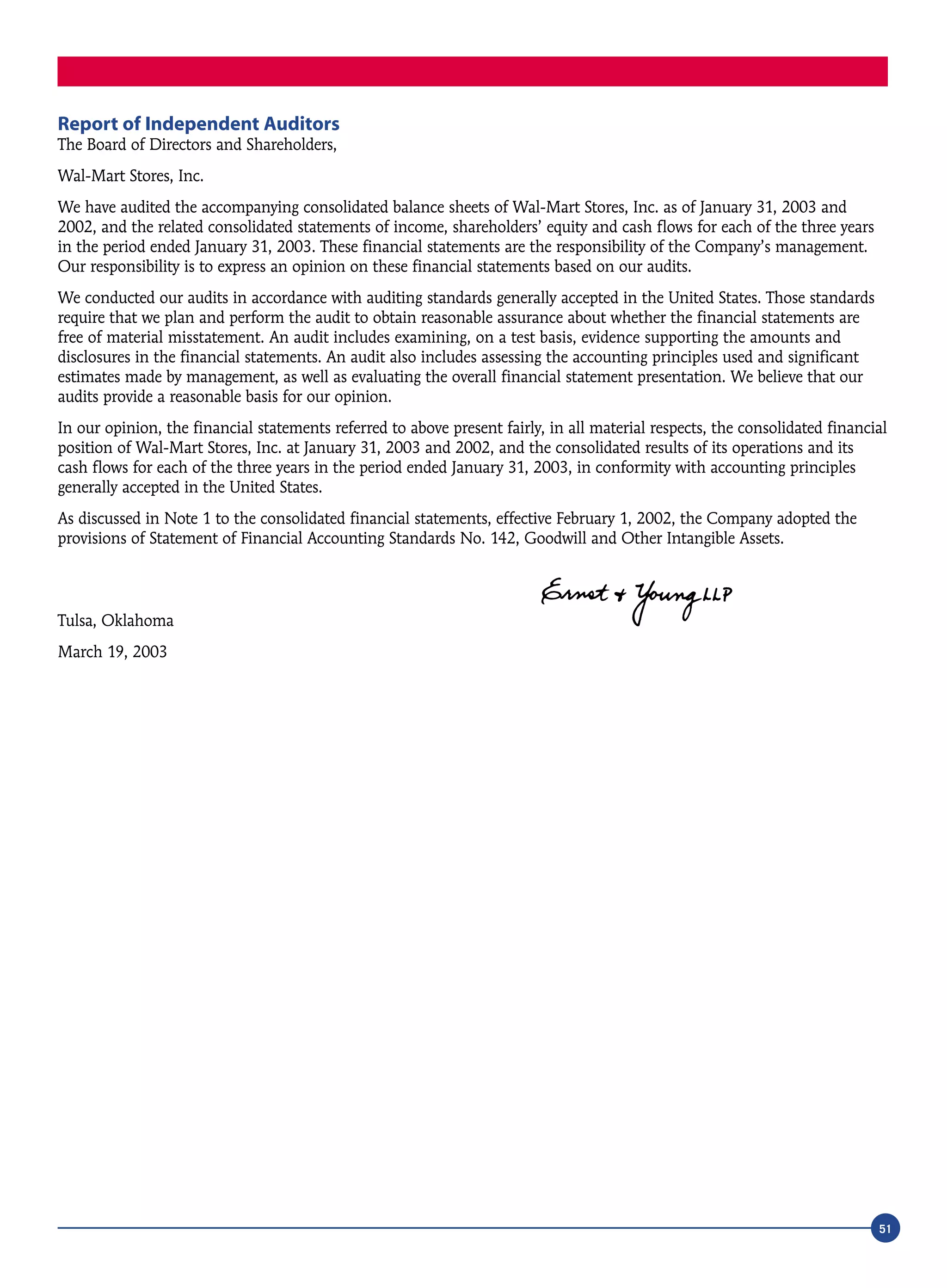 wal mart store 2003Financials