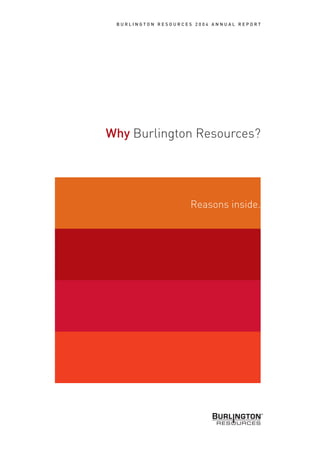 BURLINGTON RESOURCES 2004 ANNUAL REPORT




Why Burlington Resources?




                     Reasons inside.
 