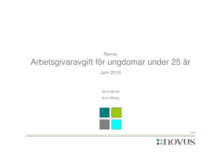 Novus
Arbetsgivaravgift för ungdomar under 25 år
                  Juni 2010


                  2010-06-09
                  Arne Modig




                                         1813
 