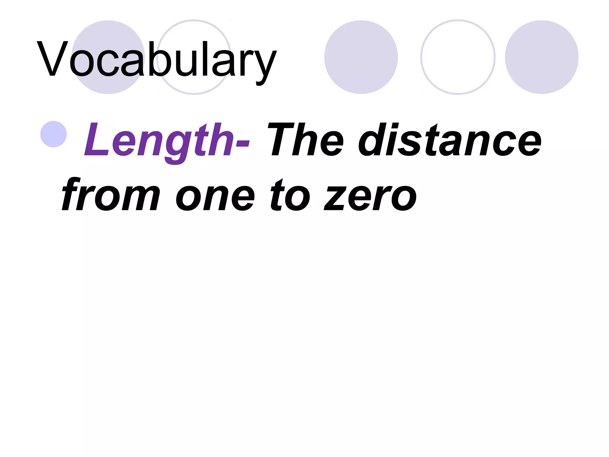 Vocabulary
Length- The distance
from one to zero
 