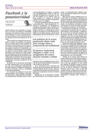 El País
 Página: 38 Sección: Sociedad                  sábado, 03 de julio de 2010




Seguimiento de Información Corporativa [SIC]
 