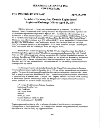 April 23, 2004     Registered Exchange Offer Extended 