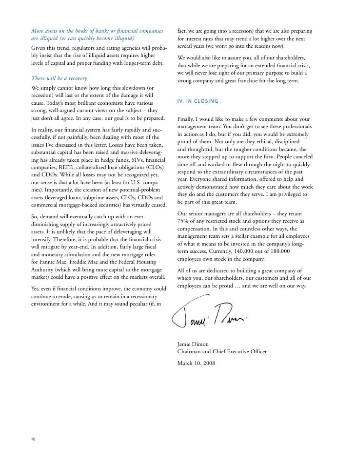 Chase Letter to shareholders