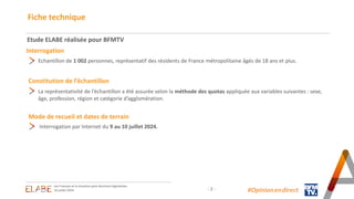 - 2 -
Fiche technique
#Opinion.en.direct
Etude ELABE réalisée pour BFMTV
Interrogation
Echantillon de 1 002 personnes, rep...