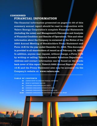valero energy Annual Reports 2002