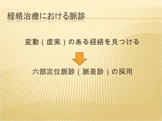 変動（虚実）のある経絡を見つける 六部定位脈診（脈差診）の採用 
