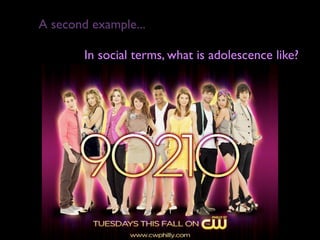 A second example...

        In social terms, what is adolescence like?
 