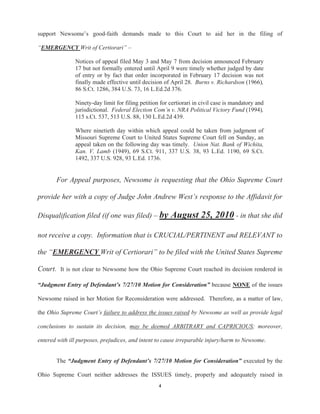 10/09/10 "Emergency Motion To Stay; Emergency Motion For Enlargement Of Time and Other Relief The United States Supreme Court Deems Appropriate To Correct The Legal Wrongs/Injustices Reported Herein"