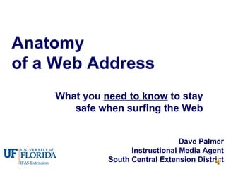 Anatomy  of a Web Address What you  need to know  to stay safe when surfing the Web Dave Palmer Instructional Media Agent South Central Extension District 