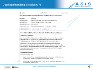 Datenbankhandling Beispiel©ASIS – AEROSPACE INITIATIVE SAXONY8Datenbankhandling Beispiel (5/7)©ASIS – AEROSPACE INITIATIVE SAXONY8