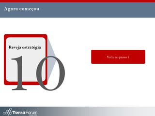 Agora começou




 Reveja estratégia

                     Volte ao passo 1
 