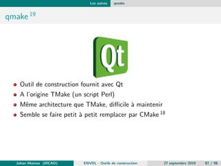 gure.ac 
AC_INIT([amhello], [1.0], [bug-report@address]) 
AM_INIT_AUTOMAKE([foreign -Wall -Werror]) 
AC_PROG_CC 
AC_CONFIG_HEADERS([config.h]) 
AC_CONFIG_FILES([Makefile src/Makefile]) 
AC_OUTPUT 
Initialisation Autoconf (nom, version, @ de support, ...) 
Initialisation Automake (remonte les erreurs, ...) 
Utilisation du compilateur C 
Declare con 