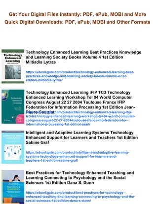 Technology Enhanced Wisdom Informatics Innovations in Technology Enhanced Learning 1st Edition Anton Ravindran ...